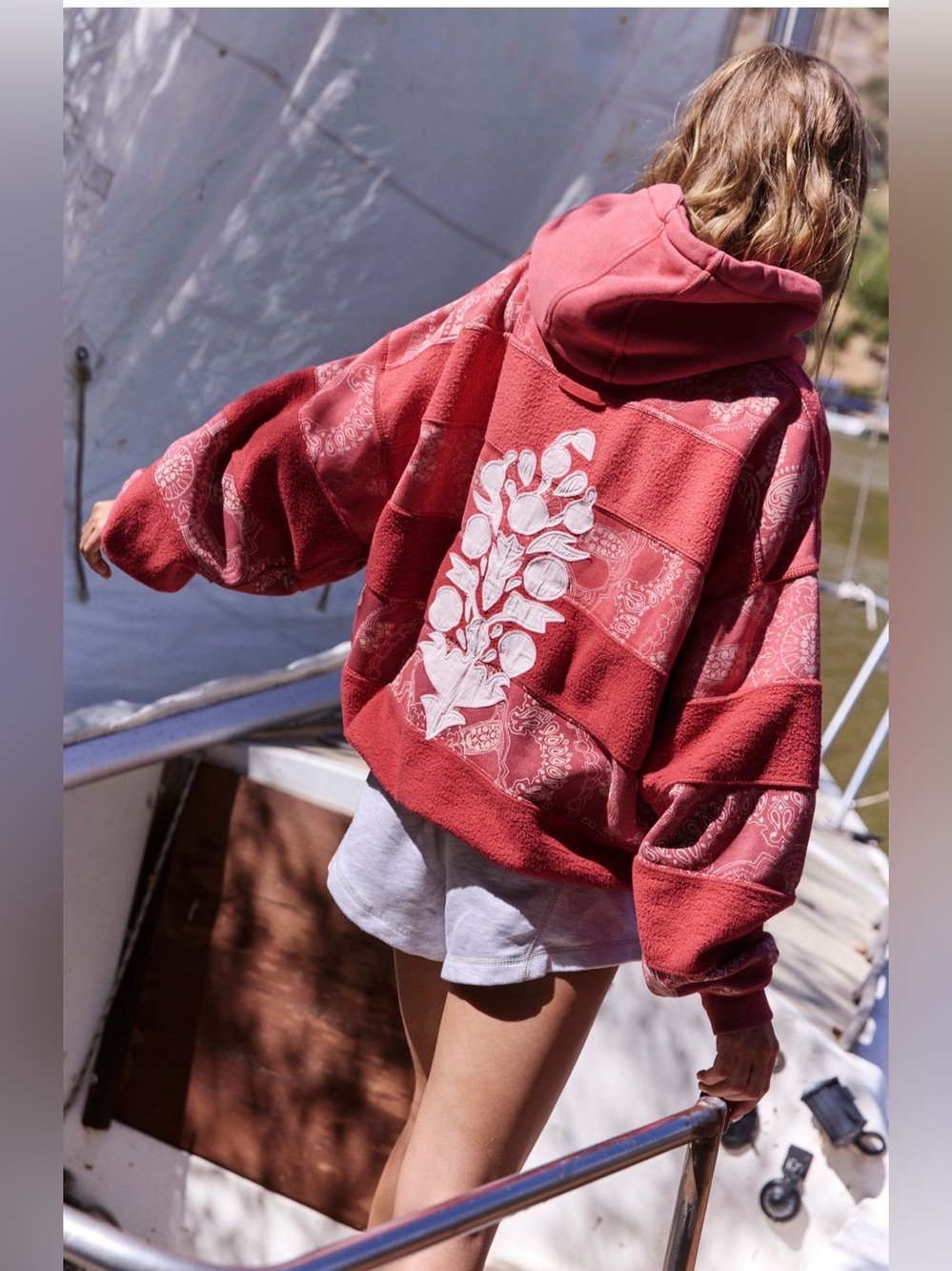 FP Movement Final Call Bandana Logo Hoodie in Bandana - Cranberry Combo